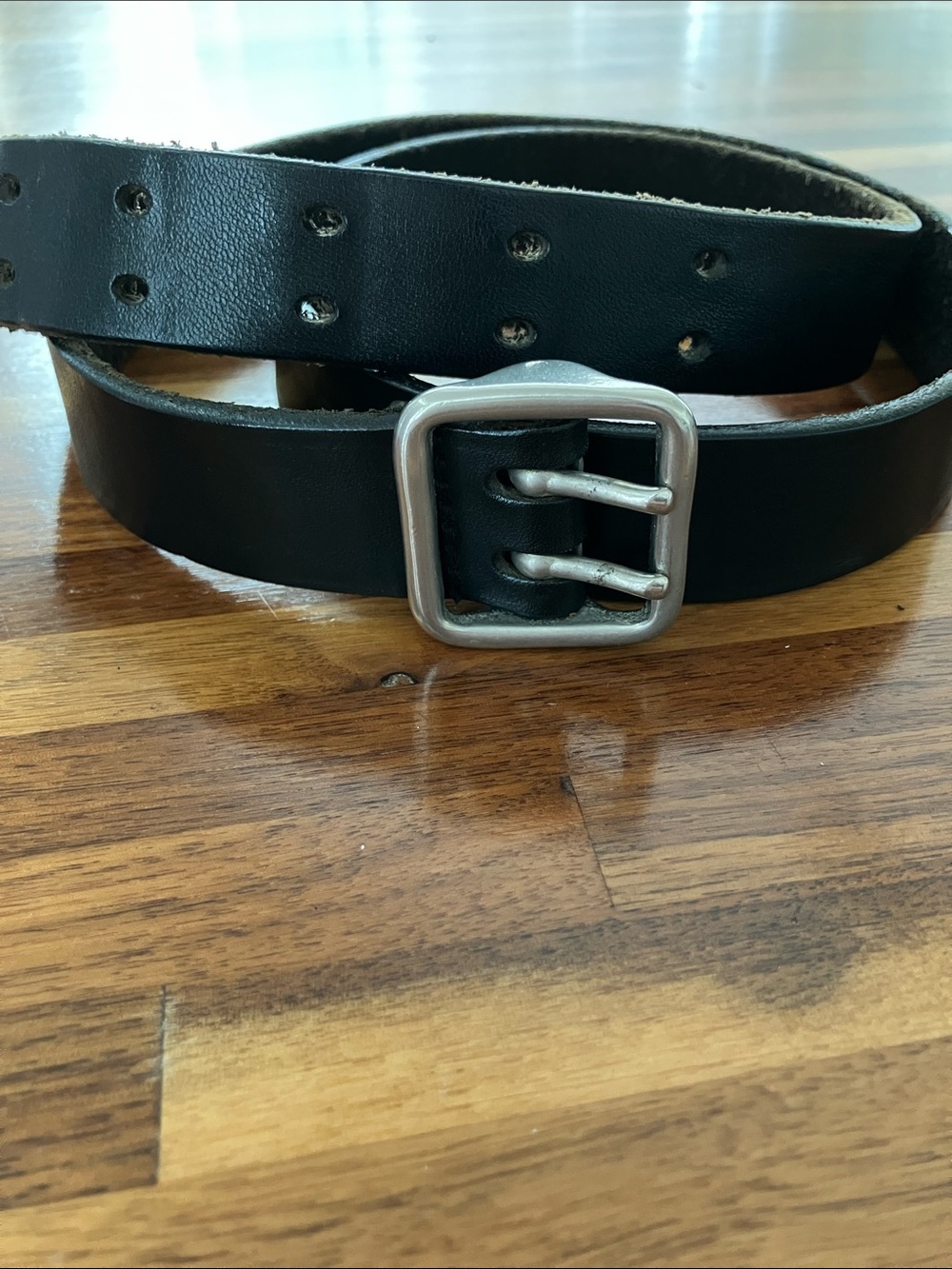 Vintage J.Crew Made in England Black Leather Belt Size 36-38 Double Prong